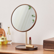 木制化妆镜台式梳妆镜桌面镜子可旋转高清美(高清美)妆镜首饰收纳约