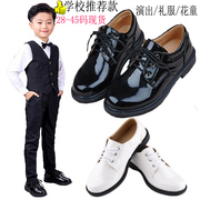 儿童皮鞋系带亮黑色学生演出鞋，软底花童西装，小孩礼服鞋英伦男童鞋