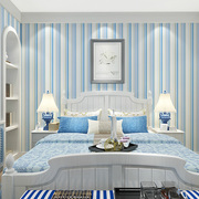 地中海蓝色条纹墙纸自粘无纺布，客厅卧室儿童房间，简约现代竖条壁纸