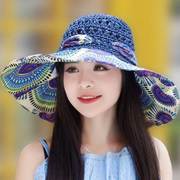 女夏韩版草帽大沿凉帽，镂空沙滩帽大檐帽子，可折叠遮阳帽太阳帽