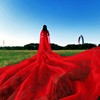 红色头纱新娘盖头婚纱拍照头纱巾旅拍道具森系超长拖尾超仙素纱