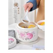 带双盖陶瓷汤煲隔水炖燕窝，骨瓷中式大小号，纯色家用炖盅罐碗蒸汤盅
