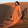  穿搭旅行女装摩洛哥旅游度假民族风橙色复古显瘦沙漠长裙556