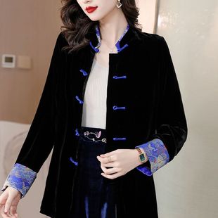 冬季中长款黑色唐装，棉袄女中国风新中式盘扣复古棉衣，棉服外套