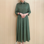 A010   绿色荧光铠甲纹气质女神七分袖中长款连衣裙