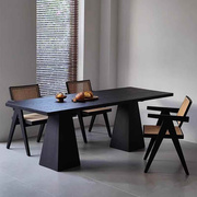 北欧黑色实木设计师工作台侘寂风餐桌简约办公桌创意长条桌会议桌
