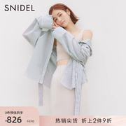 SNIDEL春夏款通勤百搭条纹可拆袖露肩飘带衬衫SWFB231050