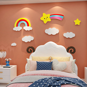 网红白云朵彩虹贴纸儿童区房间，布置女孩卧室墙面装饰公主床头壁画