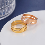 跨境配饰不锈钢镶钻情侣戒指，欧美时尚钛钢，指环手饰品