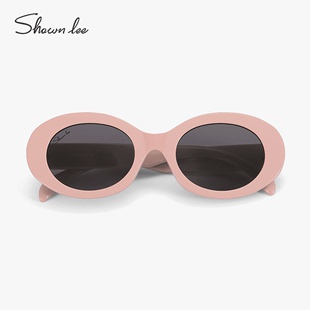Shawnlee甜美粉色框墨镜女防晒复古猫眼椭圆拍照海边太阳镜眼镜