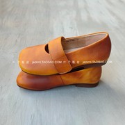 纯原!中国风新中式搭配鞋，~复古洋气，棕擦色显瘦平跟真皮玛丽鞋女