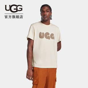UGG夏季男士休闲舒适纯色字母LOGO圆领短袖泡泡T恤1156450