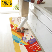 卡通厨房可擦免洗地垫，可爱猫咪防滑防油家用厨房地毯长条地垫粉色