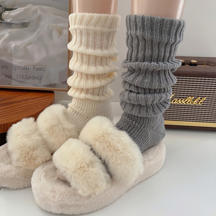 白色踩脚针织袜套女春秋堆堆，袜y2k灰色，中长筒袜子搭配雪地靴腿套