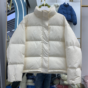韩国东大门冬高端立领羽绒服，女短款白鸭绒(白鸭绒)宽松大码加厚面包服