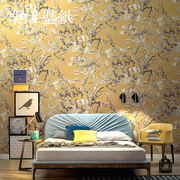 新中式田园梵高油画杏花墙纸金色，北欧客厅法式卧室，电视墙壁纸家用