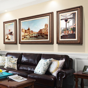 客厅装饰画欧式沙发壁画美式大气，挂画风景油画餐厅，画背景墙三联画