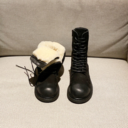 阿马司羊毛靴马丁靴皮毛一体雪地靴女平底短靴保暖加厚冬靴子