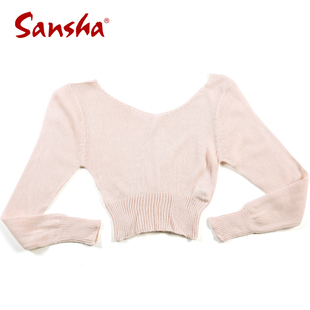 Sansha三沙芭蕾舞蹈服 女儿童长袖双V领收腰套头衫针织保暖毛衣