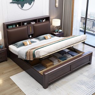 中式胡桃木床卧室实木家具双人床现代简约主卧.8米.5米婚床