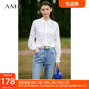 Amii2024秋季设计师手绘玫瑰雪纺衬衫蝙蝠袖白衬衣法式上衣女