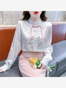 新中式立领重工刺绣拼接盘扣，长袖衬衫女春款复古提花开衫上衣