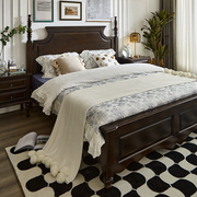 美式实木床法式乡村，高箱储物轻奢，复古简约主卧家具胡桃木色双人床