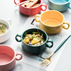 北欧创意双耳陶瓷烤碗汤碗 烤箱烘培小碗 家用沙拉碗甜品碗燕窝碗