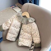 女童棉服冬装外套2023宝宝，韩版童装洋气儿童碎花加厚保暖棉衣