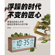 闹钟电子时钟桌面智能数字，显示温度湿度，木质简约钟表摆台式摆件