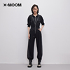 商场同款x--moom2023春季斜针织，撞色收腰中袖拉链连体裤