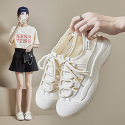 大童镂空帆布鞋女夏季韩版学生小白鞋女平底透气帆布凉鞋女孩黑色