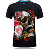 夏天3d立体衣服t男宝蓝，t恤短袖男士圆领衫，创意个性带玫瑰骷髅图案