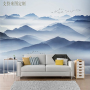 新中式电视背景墙壁纸2019现代水墨山水，客厅卧室书房影视墙布壁画