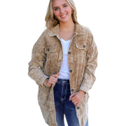 ebay跨境秋季纯色长袖外套女欧美长款oversize复古夹克衫