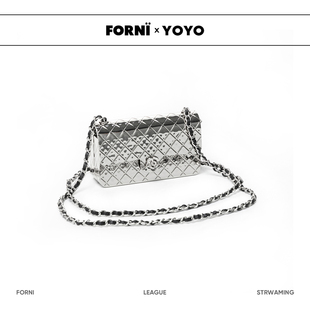 FORNI x YOYO 山茶星芒 菱格链条包包时尚百搭银色单肩斜跨款包包