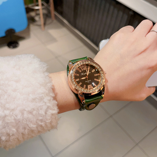 手表女皮带款装饰复古大盘表潮流时尚转运镶钻钻牛皮炫酷石英腕表