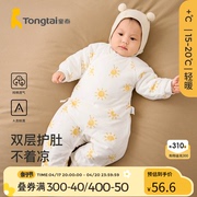 童泰0-6个月婴儿连体衣，秋冬季夹棉宝宝衣服，家居纯棉蝴蝶哈衣爬服