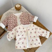 婴儿冬装棉衣女宝宝儿童棉袄加厚长袖蕾丝碎花夹棉开衫外套69个月
