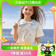 迪士尼女童艾莎短袖T恤2024夏儿童蝴蝶结洋气半袖上衣童装潮