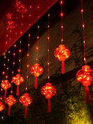 新年大红灯笼装饰灯家用过年布置春节led彩灯，闪灯串灯户外窗帘灯