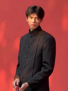 新中式男装中国风黑色西装外套，男高级痞帅中山唐装民国风立领西服
