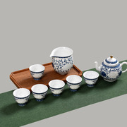 景德镇陶瓷器茶具青花，玲珑描金《心如莲花》八头茶具