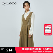 dtlando秋季背心连衣裙女中长款无袖v领收腰显瘦百搭口袋a字裙