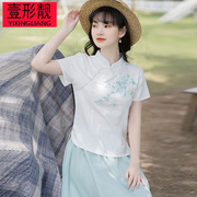 学生汉服女改良旗袍唐装短袖上衣夏年轻版民国风中式茶服两件套裙