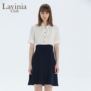 Lavinia Club拉维妮娅白色拼藏蓝色假两件连衣裙通勤R13L98S