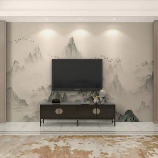 2023新中式壁布电视背景墙壁纸水墨山水壁画客厅卧室沙发定制墙布