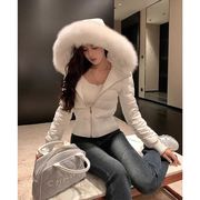 白色可拆卸大毛领轻奢气质收腰短款面包服收腰设计女冬季外套