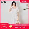 qs秸熙网红连衣裙，2023女棉布绣花温柔风气质，显瘦白色长裙