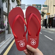 韩版细带人字拖女外穿夏季休闲橡胶防滑沙滩凉拖平跟夹脚拖鞋红色